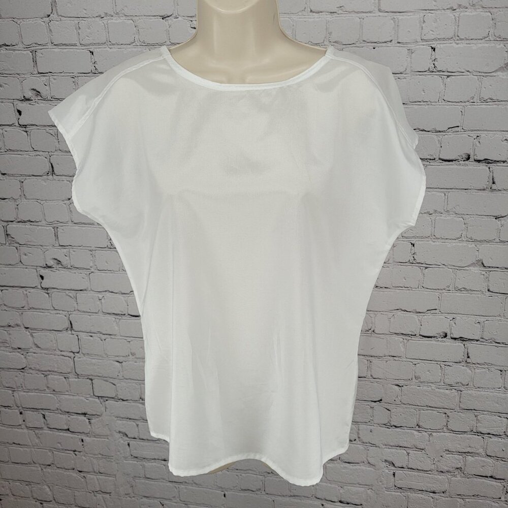 VTG Lady Arrow White Sheer Lightweight Short Sleeve Top Blouse USA Made Size 12